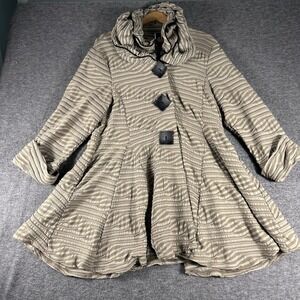 Curvesque Art To Wear Jacket Ruffled Funnel Neck Large Black Buttons Size L USA